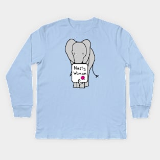 Elephant with Nasty Woman Sign Kids Long Sleeve T-Shirt